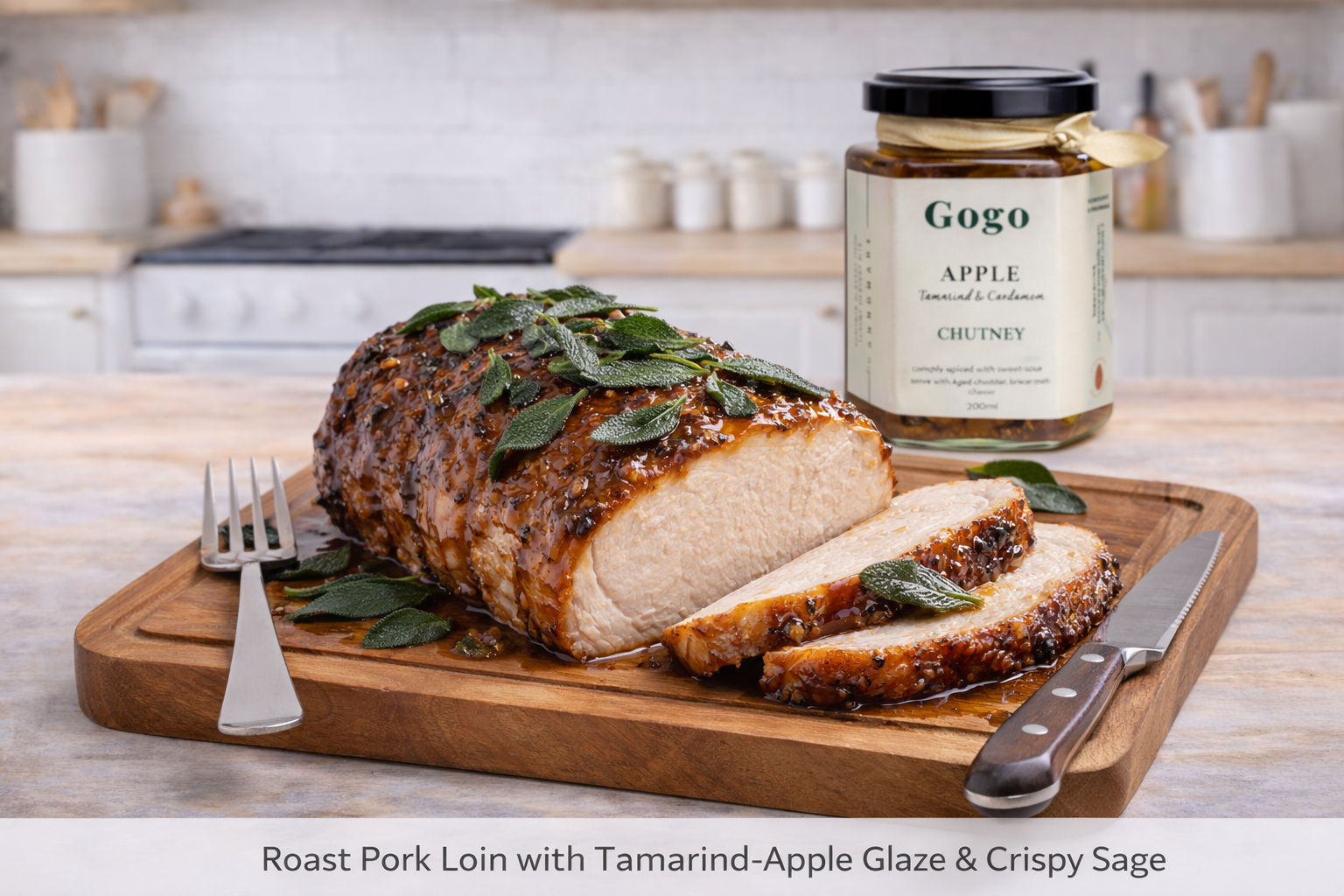 Recipe: Roast Pork Loin with Apple-Tamarind-Cardamom Glaze & Crispy Sage